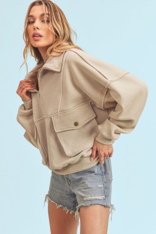 Aemi + Co Exposed Seam Half Zip Sweatshirt with Pockets - Image 2