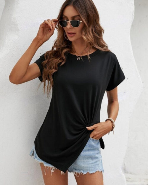 Asymmetric Hem Round Neck T-Shirt