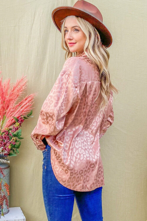 And The Why Satin Leopard Button Up Curved Hem Shirt - Image 4