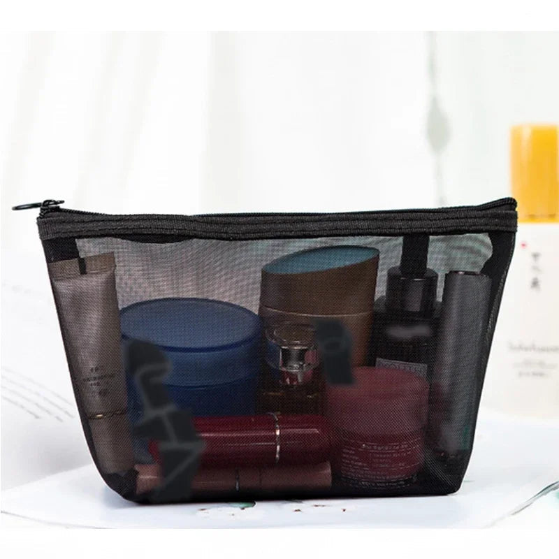 Black Mesh Makeup Bag Women Transparent Cosmetic Bag Small Large - Image 5