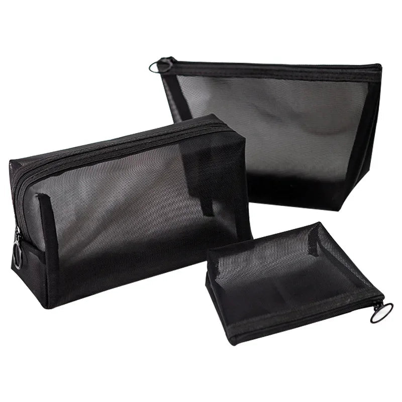 Black Mesh Makeup Bag Women Transparent Cosmetic Bag Small Large - Image 3