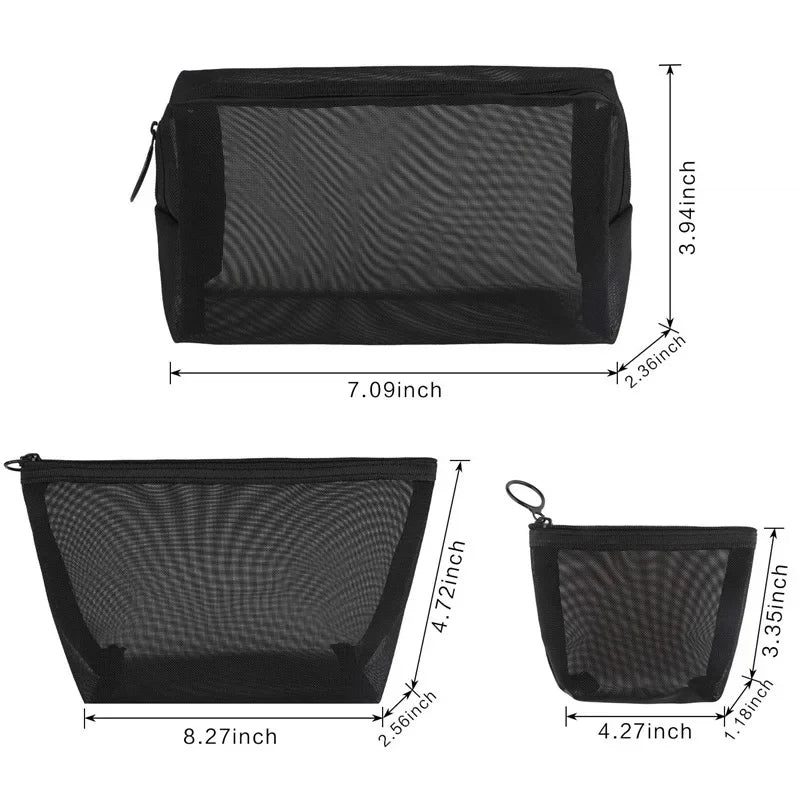 Black Mesh Makeup Bag Women Transparent Cosmetic Bag Small Large - Image 7