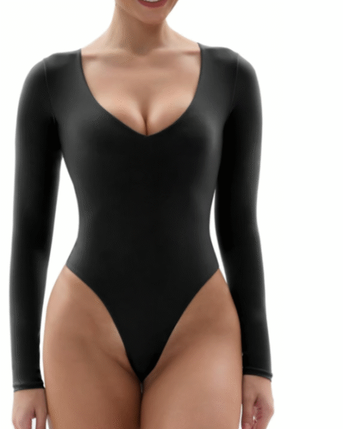 Bodysuit for Women V Neck Long Sleeve Body Suit Super Soft Body-Huggin