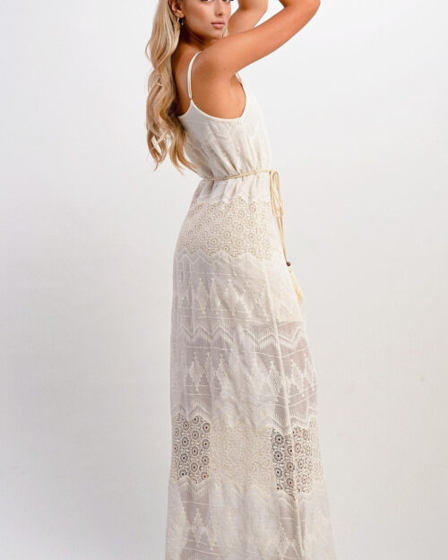 Boho-Inspired Embroidered Maxi Dress with Adjustable Straps