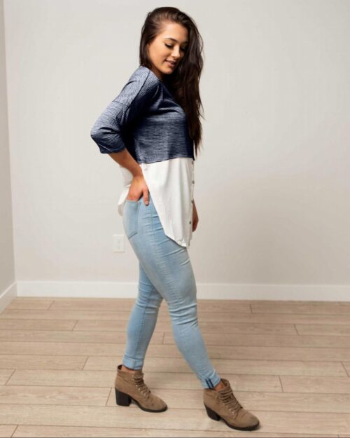 Button Down 3/4 Sleeve Knit Top