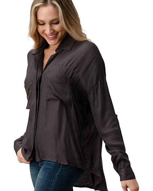 Button-Up Oversized Shirt with Front Pockets