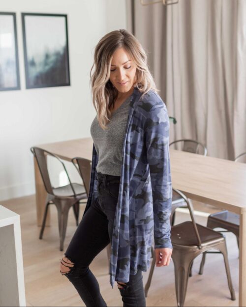 Camouflage Mid-thigh Slouchy Pocket Open Cardigan