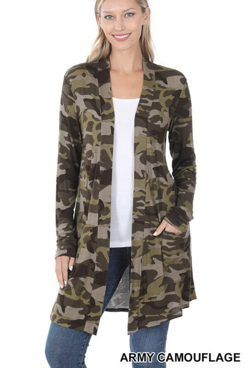 Camouflage Mid-thigh Slouchy Pocket Open Cardigan - Image 6