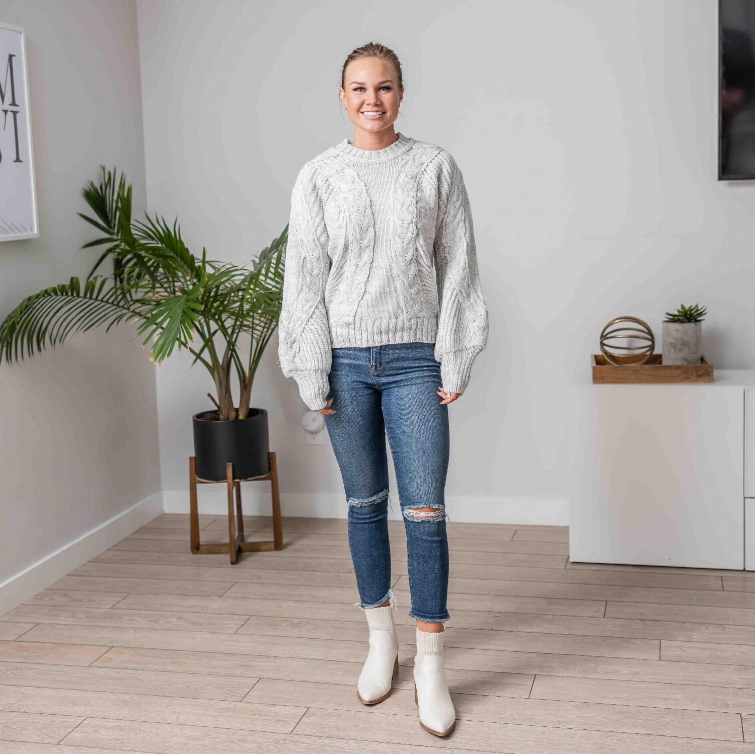 Cable Knit Balloon Sleeve Sweater - Image 2