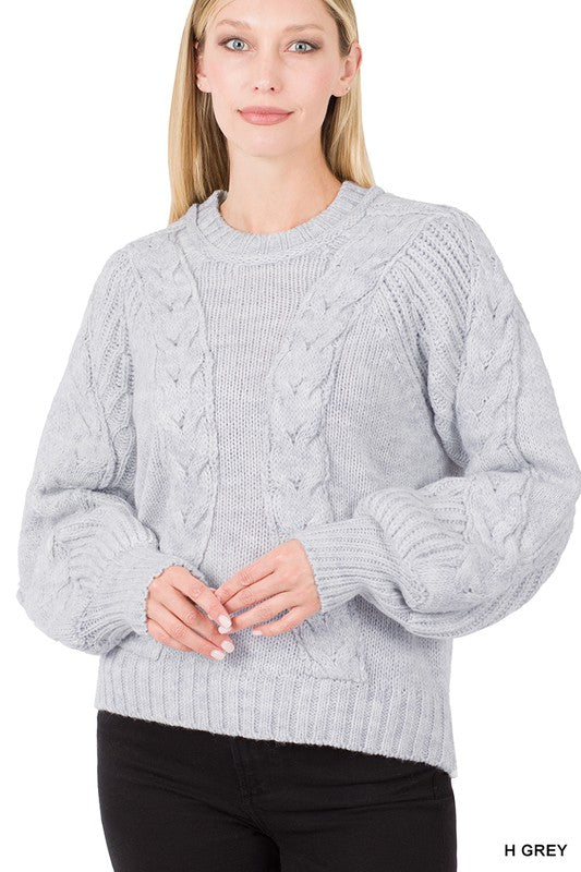 Cable Knit Balloon Sleeve Sweater - Image 4