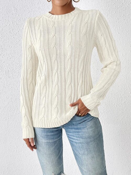 Cable-Knit Round Neck Sweater - Image 3