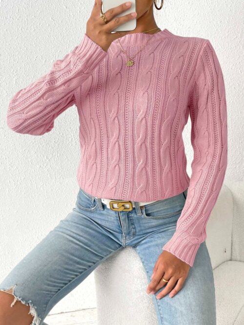 Cable-Knit Round Neck Sweater - Image 5