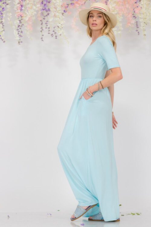 Celeste Full Size Round Neck Short Sleeve Maxi Dress with Pockets Plus