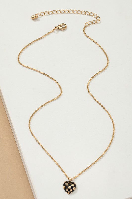 Checker Heart Pendant Necklace - Image 3