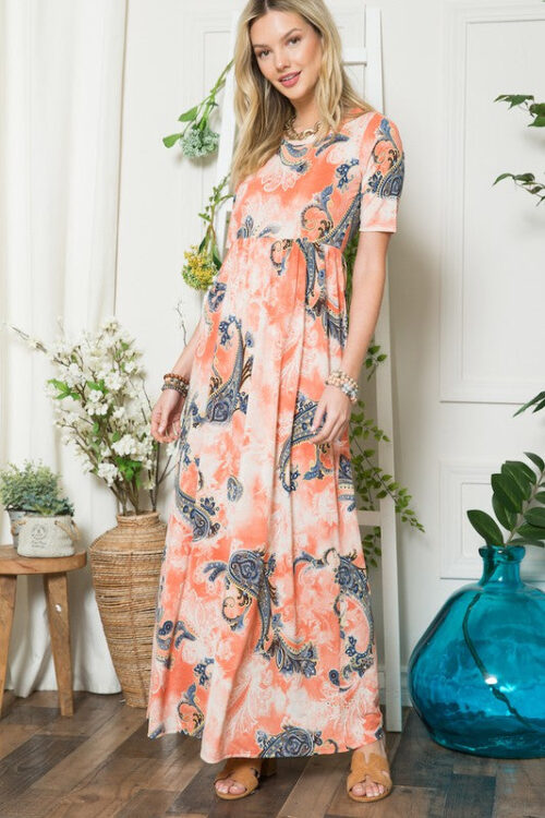 Celeste Paisley Print Short Sleeve Maxi Dress with Pockets - Image 3