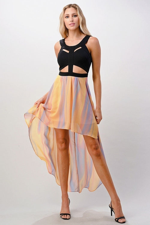 Chic Cut-Out Bodice High-Low Chiffon Dress - Image 9