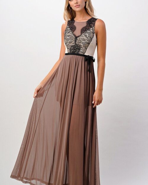 Contrast lace overlap maxi dress