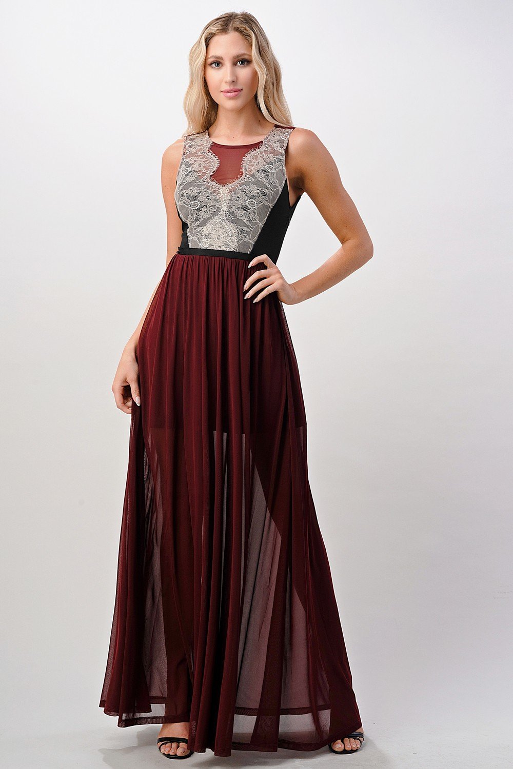 Contrast lace overlap maxi dress - Image 3