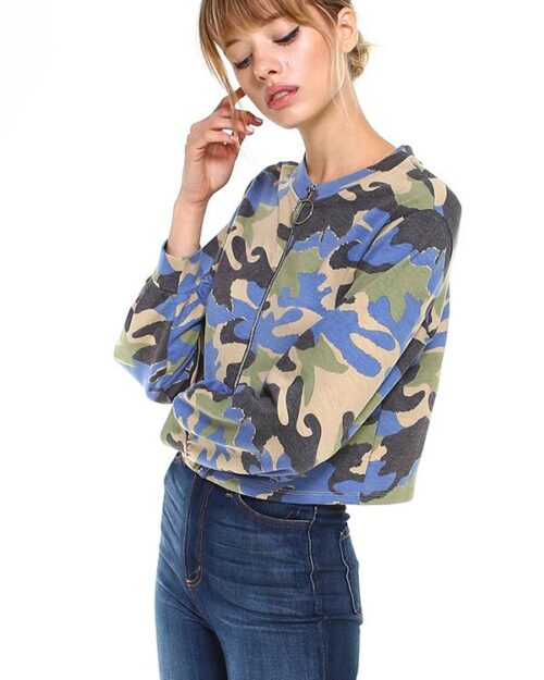 Cropped Camo Zip-Up Jacket – Casual and Trendy