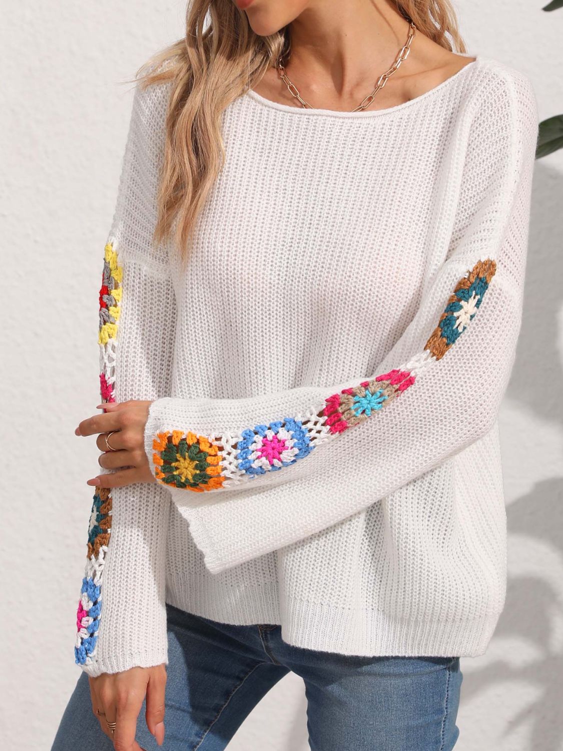 Crochet Flower Long Sleeve Sweater - Image 3