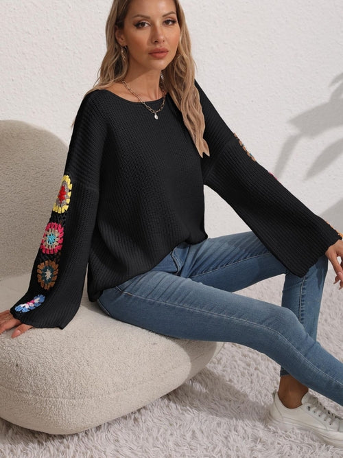 Crochet Flower Long Sleeve Sweater - Image 11