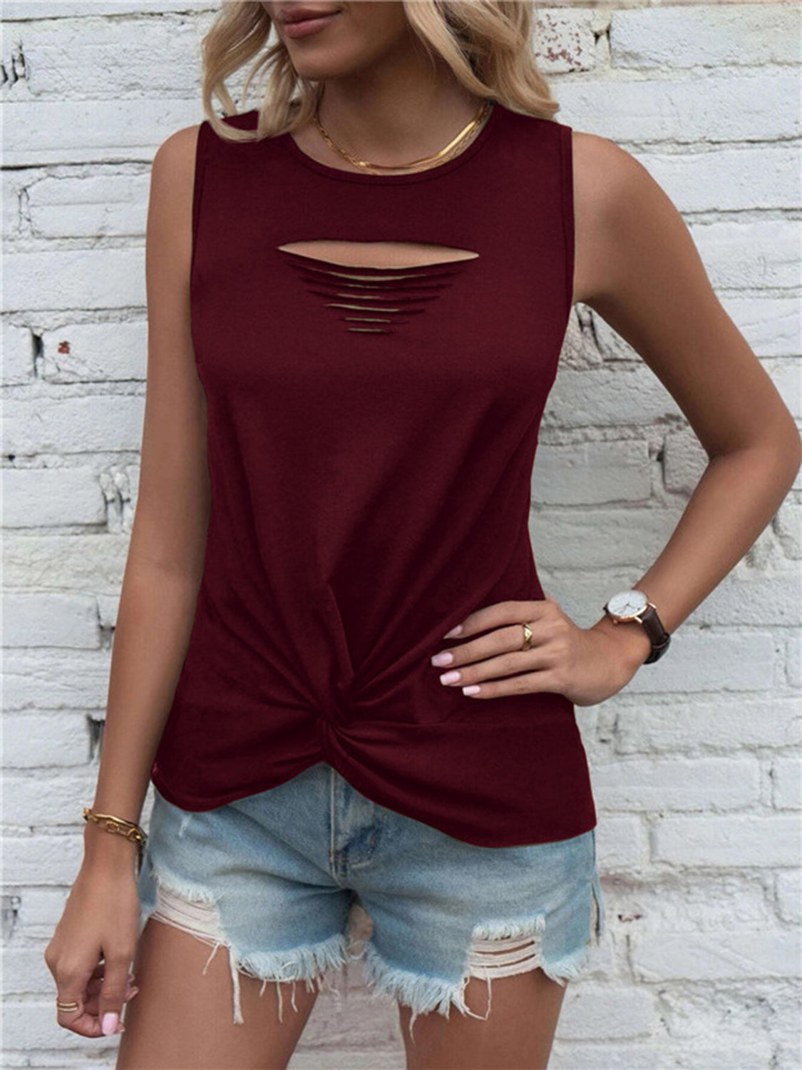 Cutout Twisted Round Neck Tank - Image 6