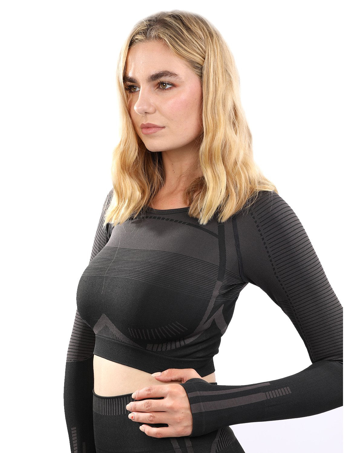Decata Seamless Sports Top - Black & Brown - Image 4