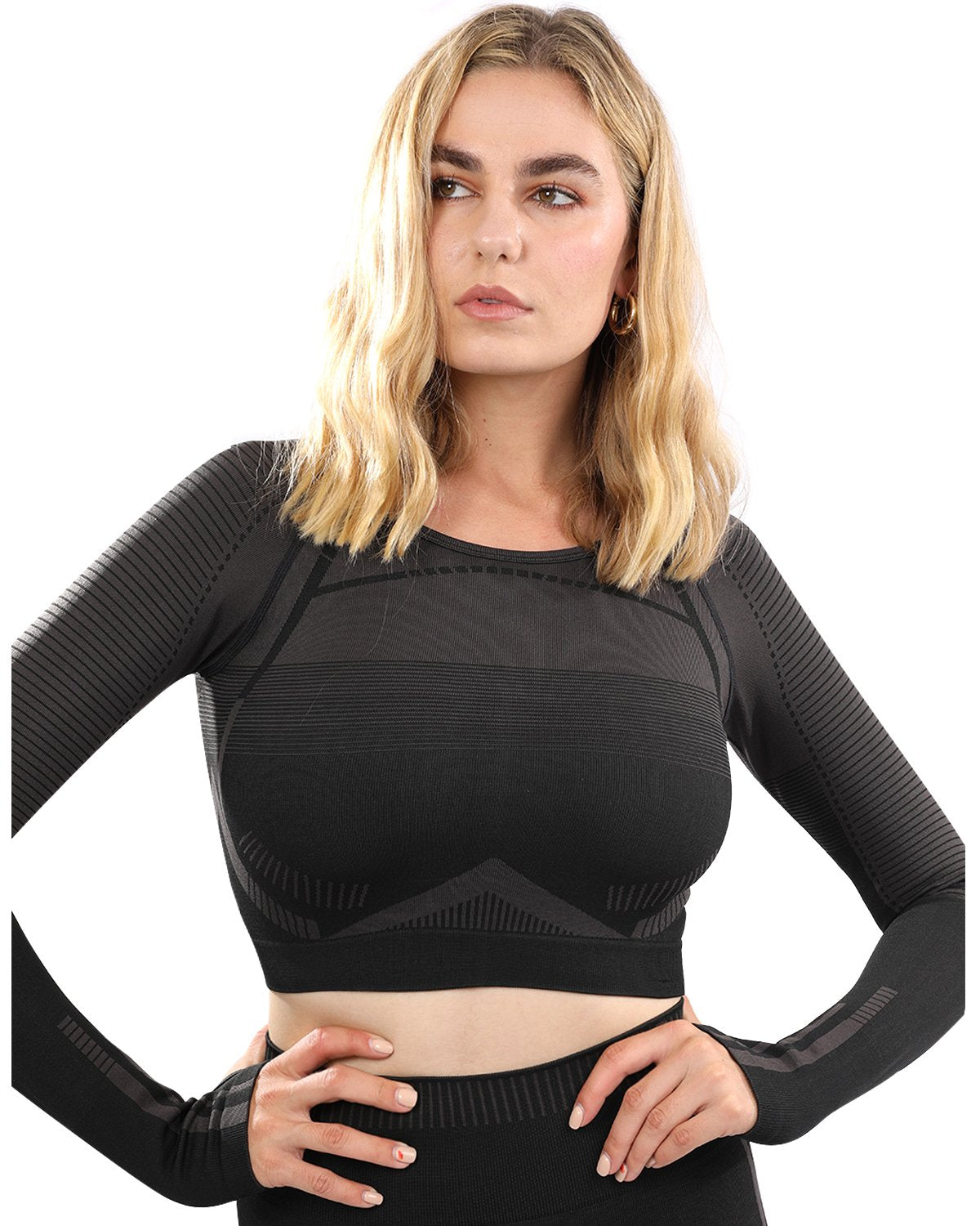 Decata Seamless Sports Top - Black & Brown - Image 2