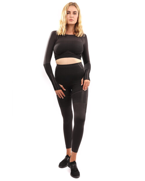 Decata Seamless Leggings & Sports Top Set - Black & Brown - Image 6