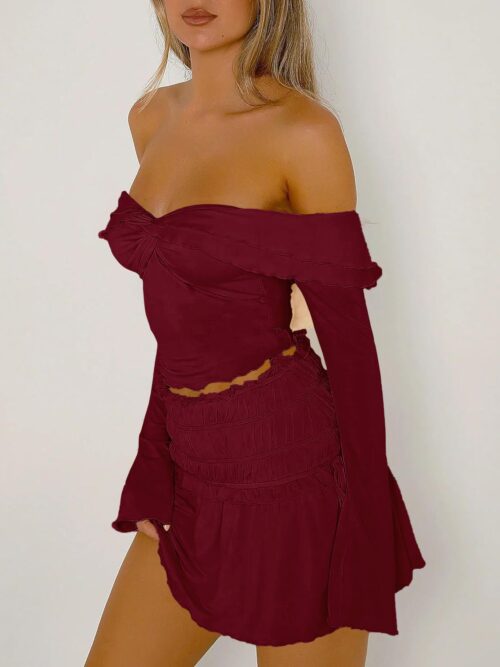 Devine Twisted Ruffled Off-Shoulder Long Sleeve T-Shirt - Image 5
