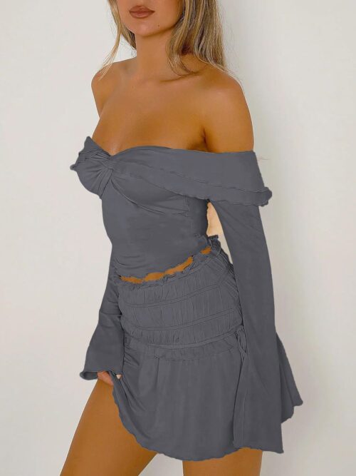 Devine Twisted Ruffled Off-Shoulder Long Sleeve T-Shirt - Image 8