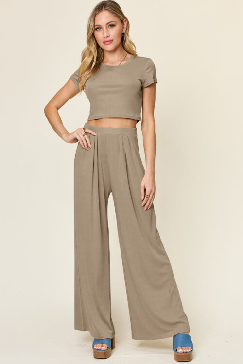 Double Take Full Size Round Neck Top and Pants Set - Image 4