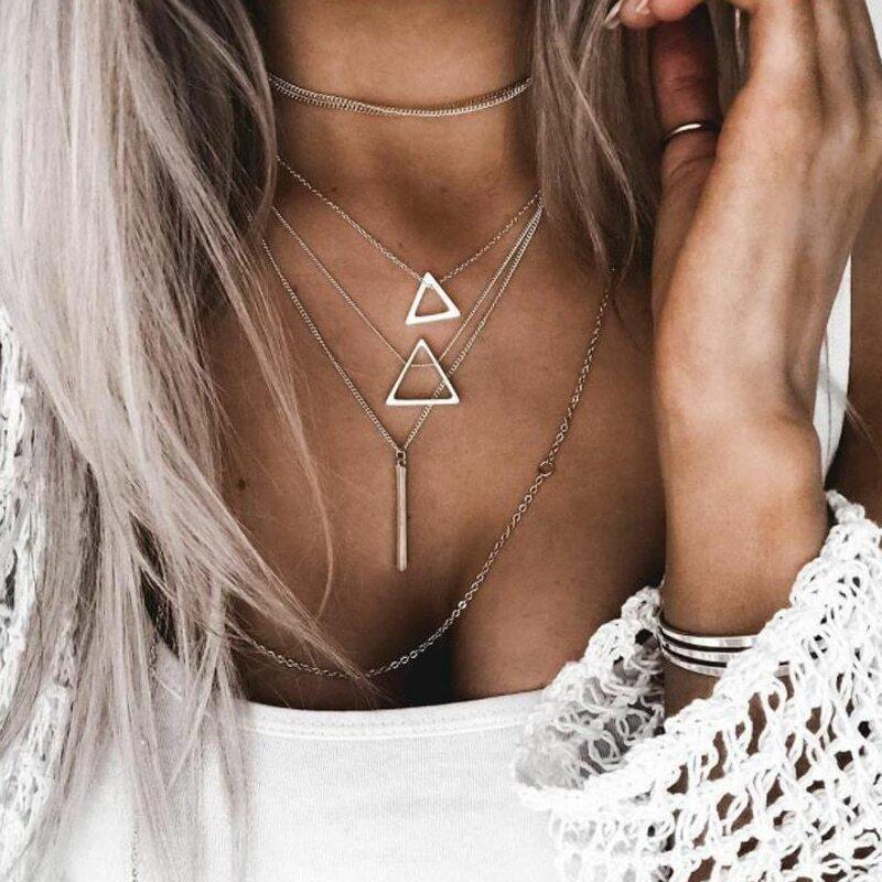 Double Triangle Multilayer Necklace - Image 2