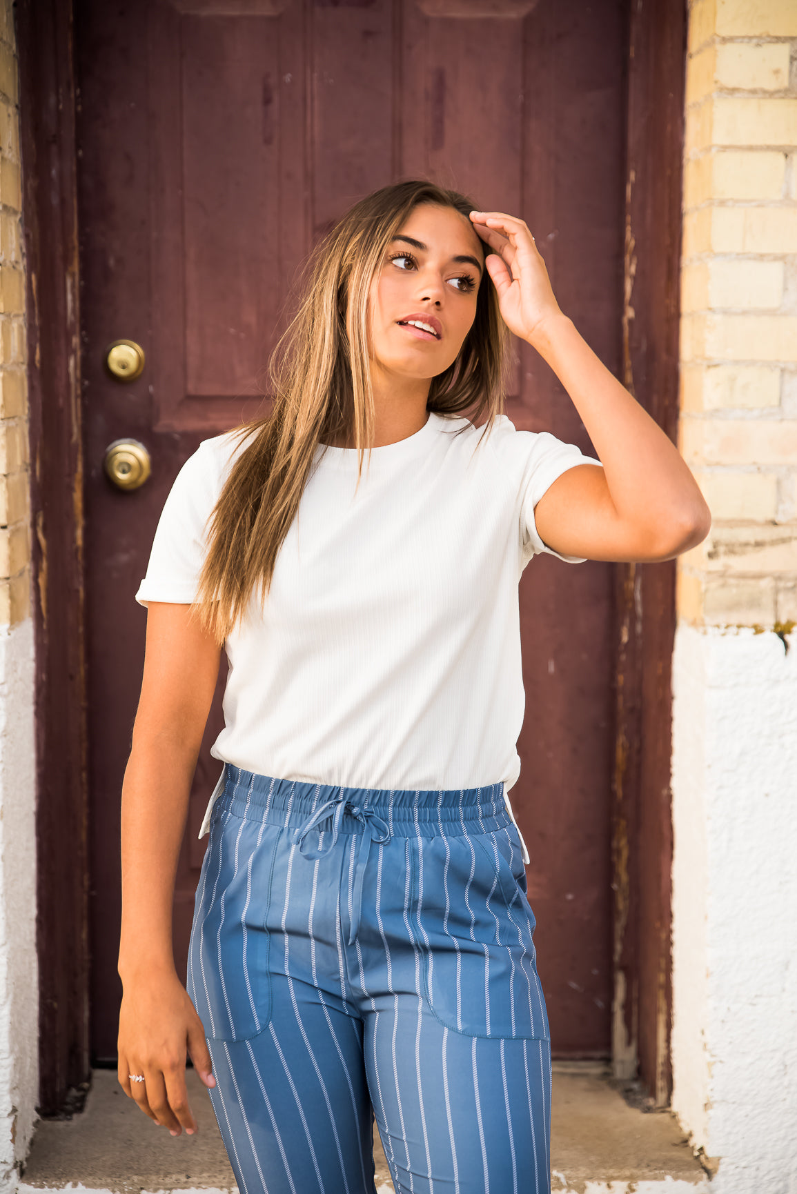 DT Alyssa Rib Knit Split Hem Tee in White - Image 4