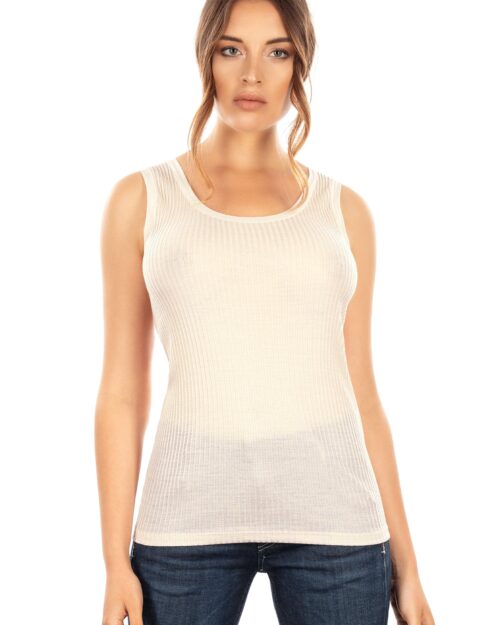 EGI Exclusive Collections Merino Wool Blend Tank Top with Tulle Trim.