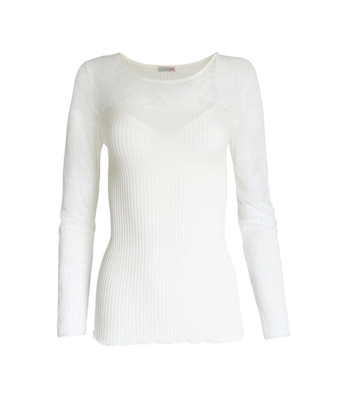 EGI Exclusive Collections Merino Wool Blend Top with Tulle Trim. - Image 4