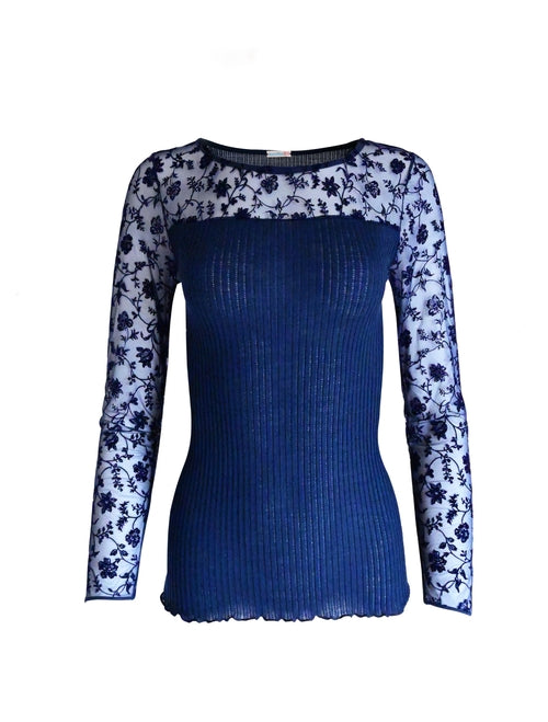 EGI Exclusive Collections Merino Wool Blend Top with Tulle Trim. - Image 3