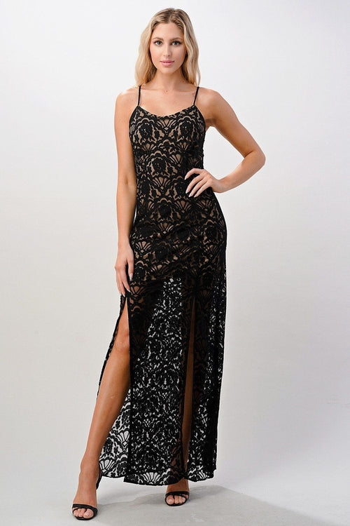 Elegant Black Lace Maxi Dress with Side Slit - Image 14