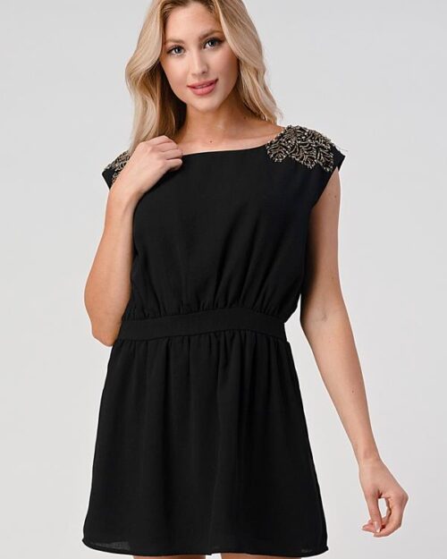 Embellished Shoulder Mini Dress – Timeless Elegance