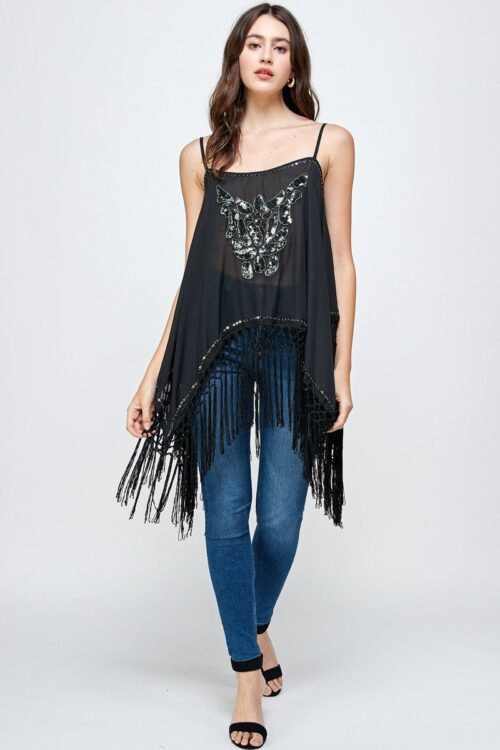 Embellished Fringe Hem Spaghetti Strap Top - Image 4