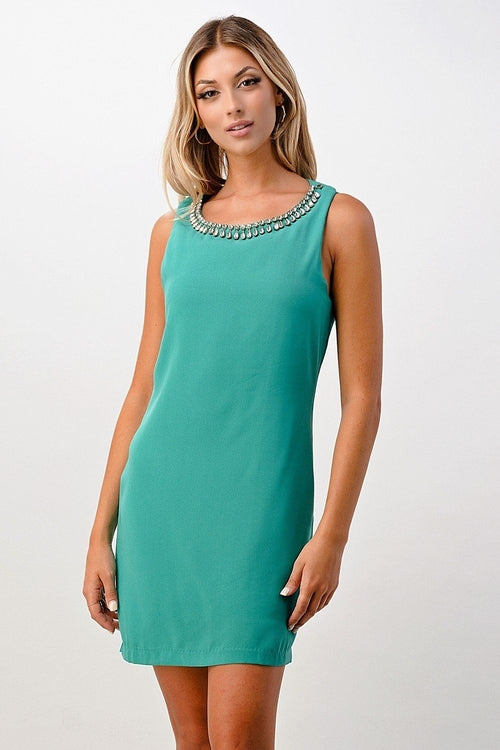 Embellished Neckline Sleeveless Shift Dress - Image 7