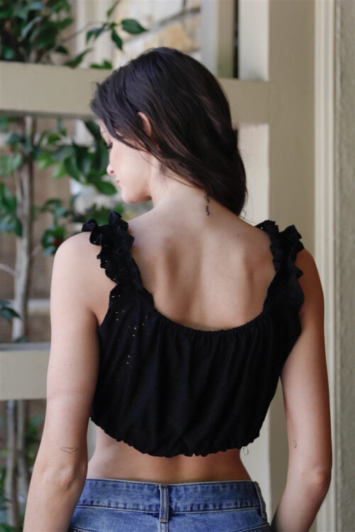 Embroidered Ruffle Trim Strap Sleeveless Crop Top - Image 4