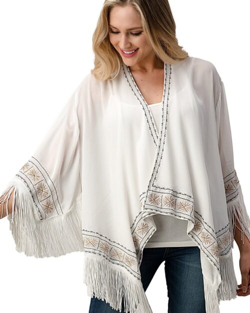 Embroidered Fringe Kimono – Bohemian Layering Essential