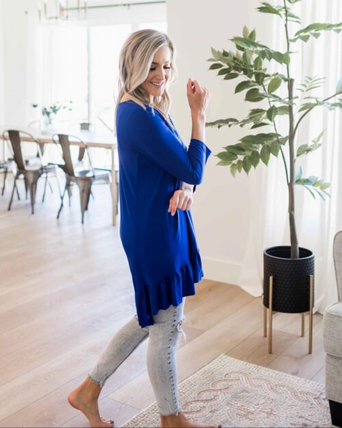 3/4 Sleeve Ruffle Bottom Hi-low Hem Top