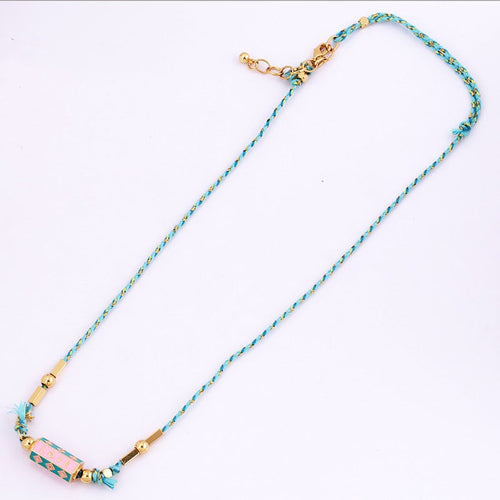 Evil Eye Necklace Amour Turkish Blue Pink Long Knotting Beaded Boho - Image 3