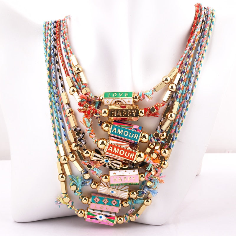 Evil Eye Necklace Amour Turkish Blue Pink Long Knotting Beaded Boho