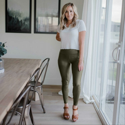 Faux Leather Leggings With Waist Band - Image 6