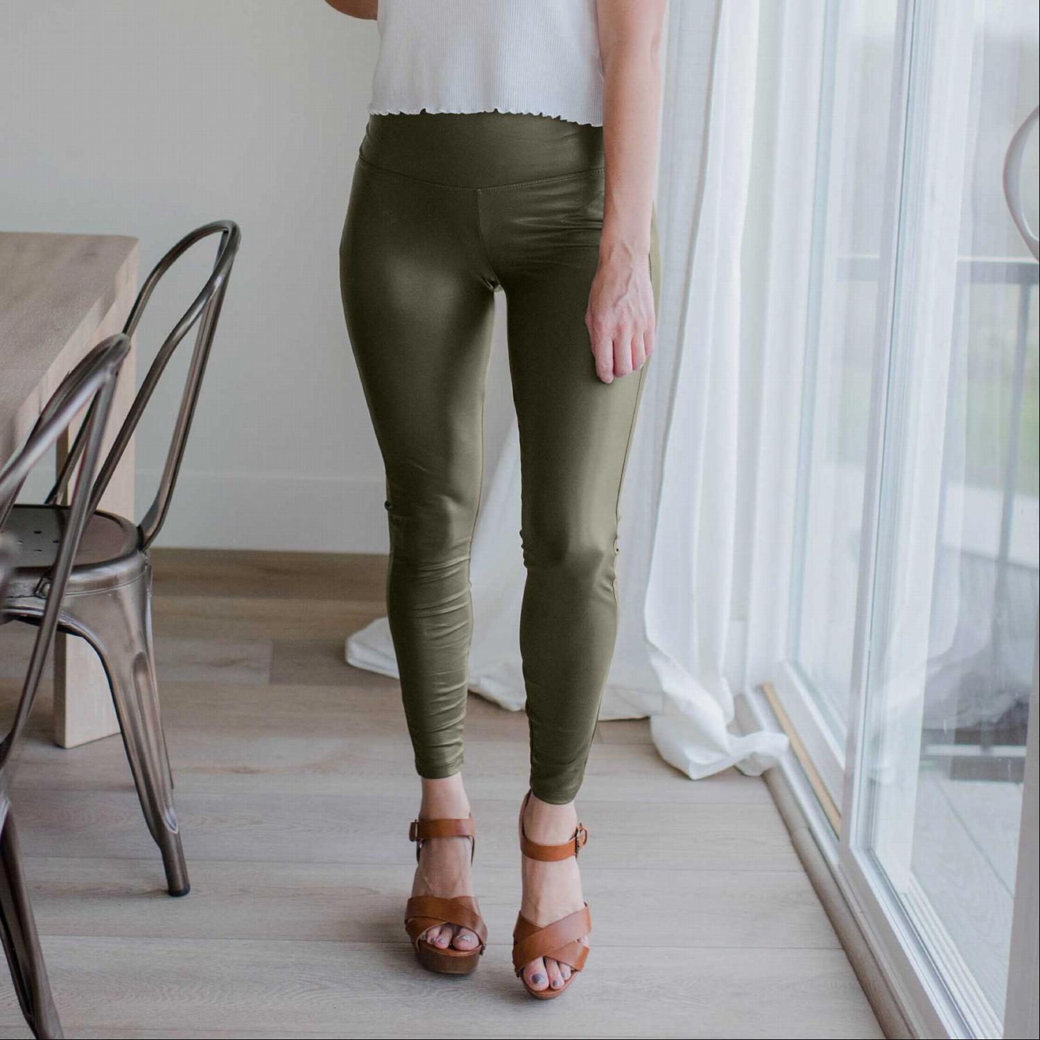 Faux Leather Leggings With Waist Band - Image 4