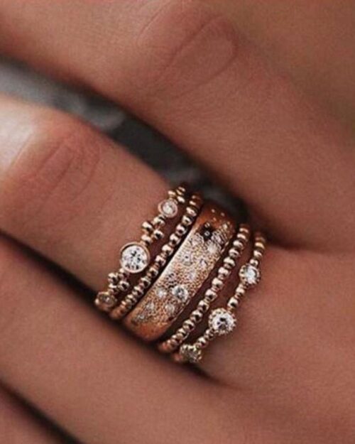 Five Piece Rose Gold Ring Set
