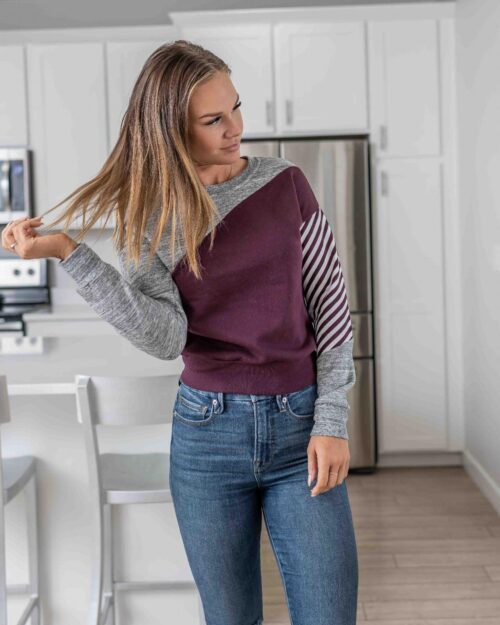 Fleece Color Block Crop Tee